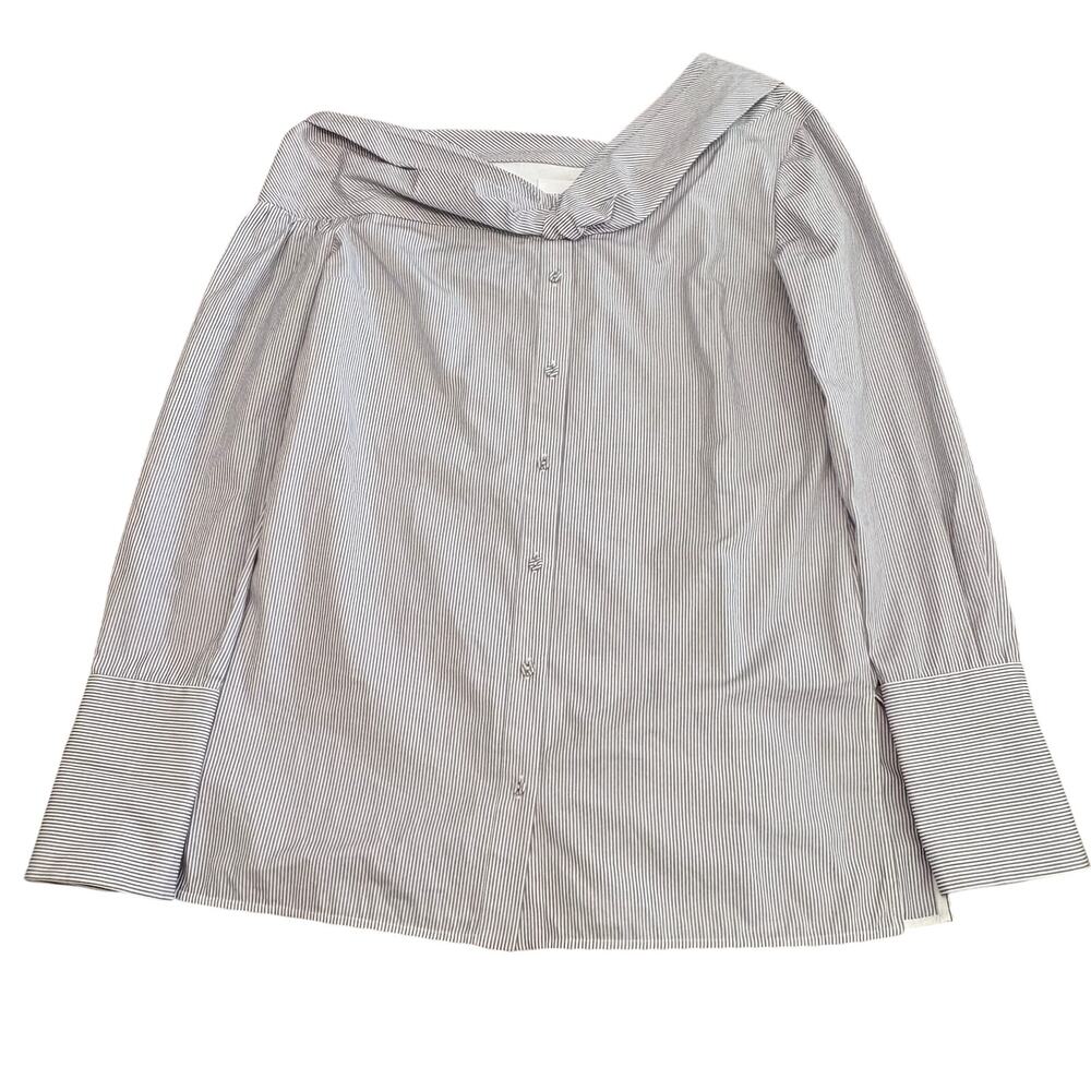 Victoria Beckham Pinstripe One Shoulder Long Sleeve Poplin Top Women’s Size 4